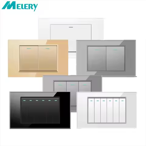 Melery US Mexico 4x2 Light Switch Italy Chile Wall Pressure Tempere Glass Rectangle Home Office Kitc