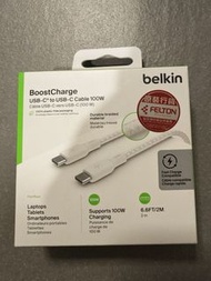 全新 Belkin BoostCharge USB-C to USB-C 100W 2m 充電線