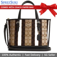 Coach Handbag With Gift Paper Bag Crossbody Bag Mollie Tote 25 In Signature Jacquard With Stripes Khaki Black # C4086