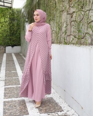 GAMIS MOTIF POLKADOT SYABINA MAXY CERUTY BABYDOLL FULL PURING Dress Kondangan Wanita Model Kekinian