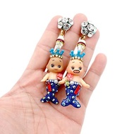 藍色美人魚小嬰兒娃娃綴施華洛水晶寶石夾耳環耳夾 全手工可訂製
