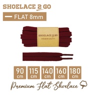 SHOELACE 2 GO FLAT SHOELACES - SF8 - F2 - MAROON - 8MM - 90CM 115CM 140CM 160CM 180CM Flat Shoe Lace