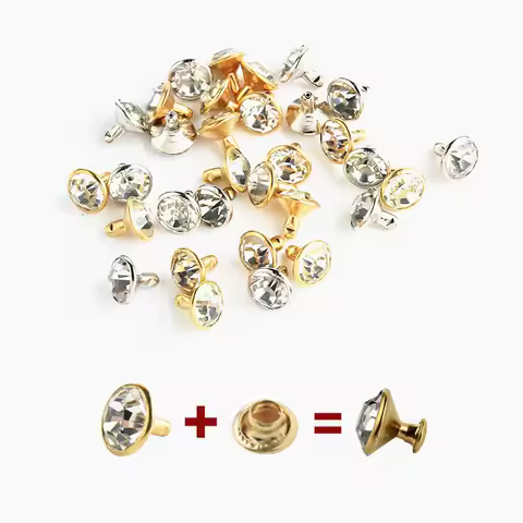 100 Pcs Gold Silver 5mm 6mm 7mm 8mm 9mm 10mm Glass Crystal Double Cap Nail Rivet DIY Leathercraft Sh
