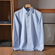 Cut Label Men's Light Blue Micro Elastic Comfortable Long Sleeve Shirt Spring Work Clothing All-Matching Slim Fit Business Professional Long Shirt