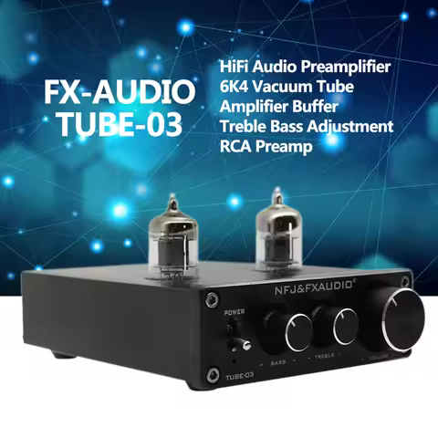 TUBE-03 Mini HiFi Audio Preamplifier 6K4 Vacuum Tube Amplifier Buffer Treble Bass Adjustment RCA Pre