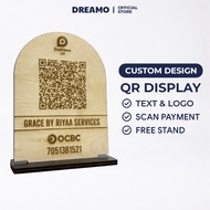 Custom Wood QR Code Personalized Display Stand Sign Social Media DuitNow Payment E-Wallet Papan Tand