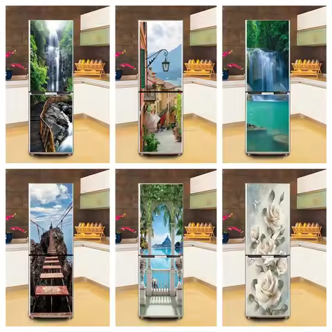 Fridge Sticker Customizable Size Scenery Poster Vinyl PVC Waterproof Home Decoration Kitchen Refrige