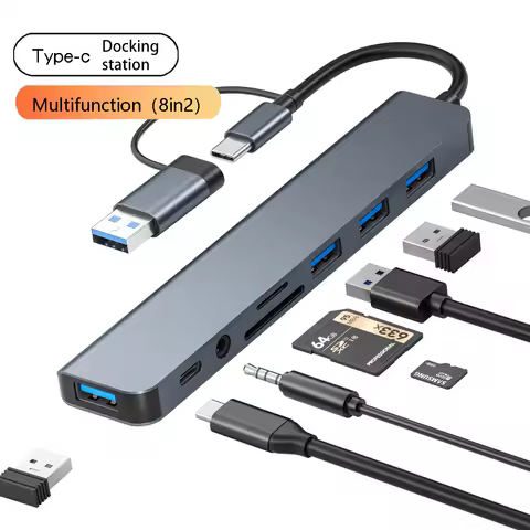 8in1 USB C Hub 4 USB Ports 1 USB-C Jack TF/SD Card Reader 3.5mm Audio Output for MacBook pro iPad pr