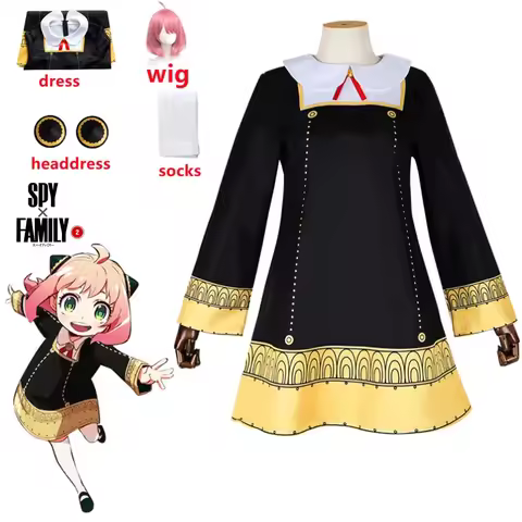 Anime SPY X FAMILY Anya Forger Cosplay Costume Black Dress Uniform Child Girls Pink Wig Stockings Pa