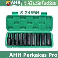 MATA AHH Tools 10Pcs 1/ 2inch 13mm Shock Impact Bit Set Socket Bit Length 8mm - 24mm Long Socket Bit