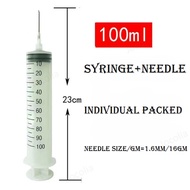 【100ML】 Disposable sterile SYRINGE / JARUM / PICAGARI  LUER SLIP with 1.6mm needle ink injector pet