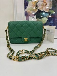 👜Chanel Classic Flap Large Mini 23C Green Caviar Calfskin Leather GHW Sling Bag Micro-chip version W