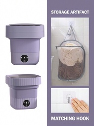 11公升紫色可折疊攜帶式迷你洗衣機,附有脫水功能,適用於襪子、內衣,宿舍使用