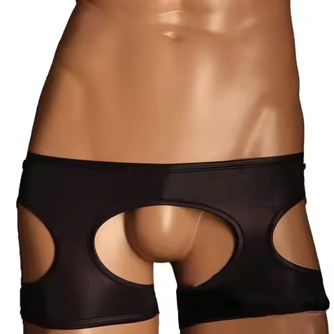1pc Solid Color Mens Sheer Boxers Shorts Elastic Low Rise Boxer Underwear Open Crotch Sissy Exotic L