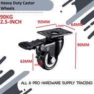 2.5 Inch Dia Heavy Duty 90KG Black Polyurethane Swivel with Break Castor Wheel Trolley Furniture Cas