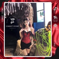 CORSET STORY - Áo corset ren trễ vai đỏ đô siết eo định hình nịt bụng