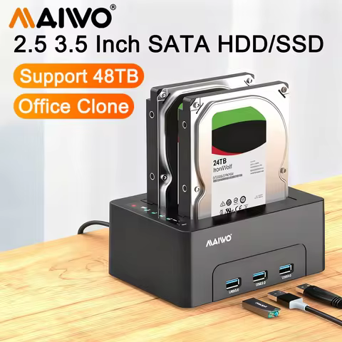 MAIWO Hard Drive hdd sata 2.5 3.5 Dual Bay Docking Station with Offline Clone Inch SATA HDD SSD, 3X 