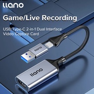 LLANO 2 in 1 USB/Type-C Video Capture Card Game Live Streaming Recording Device Video Collector 1080P 4K HDMI to USB Type-C Recorder Device for Live Streaming Conference Broadcasting Game Camera