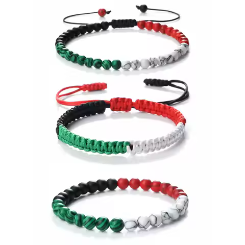 Palestine Flag Beaded Bracelet For Women Men Red Black White Green Color String Rope Braided Bangle 