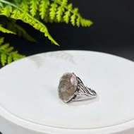 碧璽活口戒指 隨形星光閃片粉綠水晶原石標本礦物手工指環 S925銀