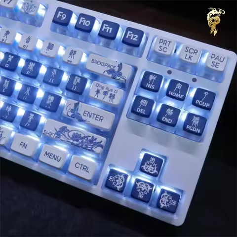 Blue and White Porcelain Four-Sided Light-Transmitting Keycaps PBT Thermal Sublimation ASA Highly Pe