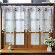French White Floral Knitted Lace Short Curtains for Small Window with Scalloped Edge and Embellished Stars Curtain Topper Valance Rod Pocket Cafe Half Curtain New Design 1 Panel