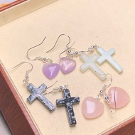 2pairs Natural Crystal Silver Earrings - Crystal Rhyme Silver Glow