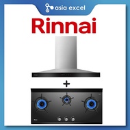 RINNAI RH-C2859-SSW 90CM CHIMNEY HOOD + RINNAI RB-3CGN 3 BURNER INNER FLAME GLASS GAS HOB