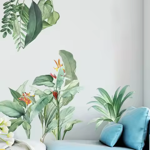 1Set/2Pcs Tropical Plants,Oak Leaves,Bedroom,Living Room,Foyer,Home,Wall Decoration Stickers,Waterpr