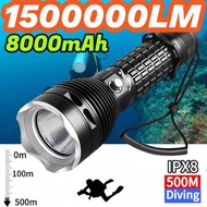 High Power Flashlight IP68 Highest Waterproof Rating Professional Diving Light Powered by 18650 Batt