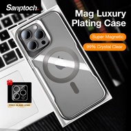 Sanptoch Magnetic Luxury Plating Phone Case For iPhone 15 / 14 / 13 / 12 Pro Max Crystal Clear Back 