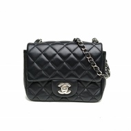 CHANEL CF口蓋包方胖子17cm黑色羊皮30開銀扣