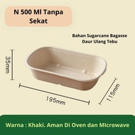 10 PCS Mangkok Bahan Tebu + Tutupan Coklat (Bagasse) | Mangkok Bagasse Food Box Oval + Lid Lunch Box