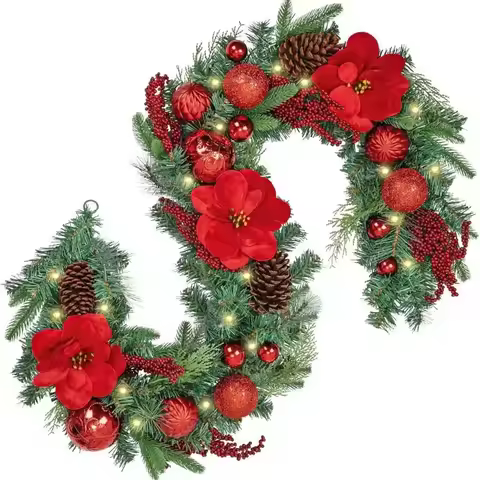 1.8m Luxury Christmas Cane Wreath Decoration With Lanterns Green Artificial Christmas Tree Banner Pa