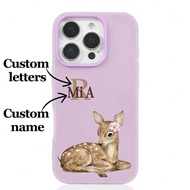 1pc Customizable Lucky Letter & Name Design Phone Case With Elegant Deer & Floral Pattern, Suitable 