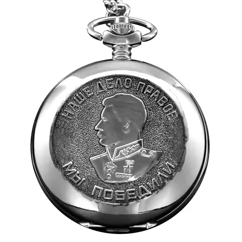 Silver Soviet Stalin Commemorative Emblem Quartz Pocket Watch Retro Fashion Necklace Pendant Clock M