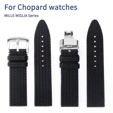 For Chopard Rubber Watch Strap Classic Racing 168511 Men Solid Stainless Steel Butterfly Buckle Sili