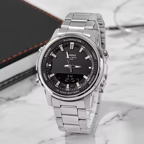 Casio AMW-880D Series Multifunctional Waterproof Watch Light Luxury Dual Display Pointer Business Le