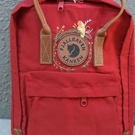 鸚鵡果實花環主題 真皮紅色kanken包-手工刺繡設計客製
