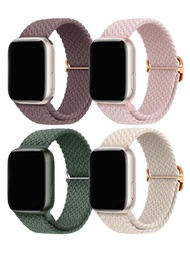 4入組編織彈性尼龍運動Solo Loop相容於Apple Watch手環，小米，華為，Fitbit Versa 2 1，三星Galaxy Watch，20MM 22MM 38mm 40mm 41mm 42mm 44mm 45mm 49mm男女適用，尼龍彈性錶帶適用於Apple Watch系列9 8 7 6 SE 5 4 3 2 1 Ultra Ultra