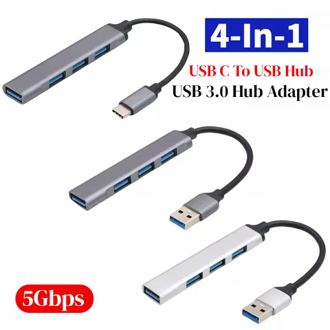 4-In-1 USB 3.0 Hub Adapter 5Gbps USB Data Hub USB C To USB Hub Multiple USB 3.0 Hub USB Port Expande