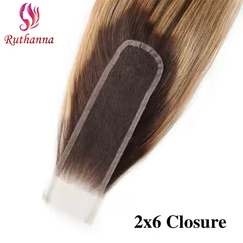 P4/27 2x6 Closure Straight 100% Human Hair Deep Part Honey Blonde Highlight Brown 2x6 Kim Transparen