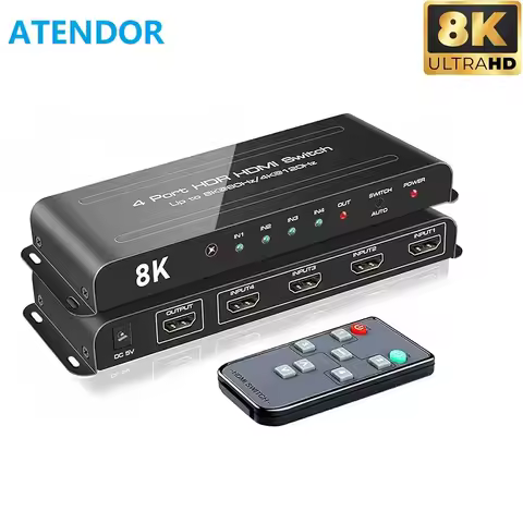 8K@60hz HDMI-compatible Switch 4 In 1 Out Auto Switch IR Remote Control 4K@120Hz HDR Dolby Vision DT