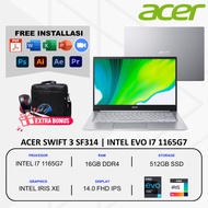 laptop Tips Acer Swift 3 Intel Evo i7 1165G7 Ram 16Gb Ssd 512Gb layar 14" Full HD Ips silver