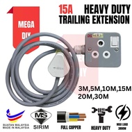 15A Heavy Duty 2 GANG Metal Clad Trailing Socket Cable Socket Plug Extension Plug Full Copper Wire E
