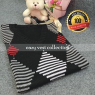 R36 - Rompi Rajut Pria & Wanita | Warna Hitam Motif Kotak Merah Abu Putih | Vest Bahan Premium 100%