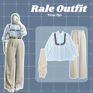 PUTIH Rale Outfit Set - White Blouse + Ivory Pants + Bella Square Soft Latte Hijab