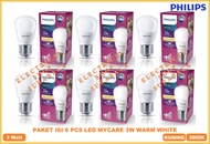 PAKET ISI 6 PHILIPS LAMPU LED BULB MYCARE 3W 3 WATT KUNING (BERGARANSI 3 TAHUN) LEDBULB MURAH HARGA 