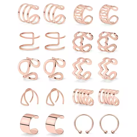 2-20pcs Rosegold Stainless Steel Adjustable Non-Piercing Cartilage Clip On Wrap Earrings Fake Helix 