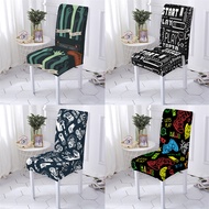 Game Console Style Chair Case Elastic Cover For Chairs English Letters Pattern Spandex Chair Slipcover Dining Home Chairs Covers